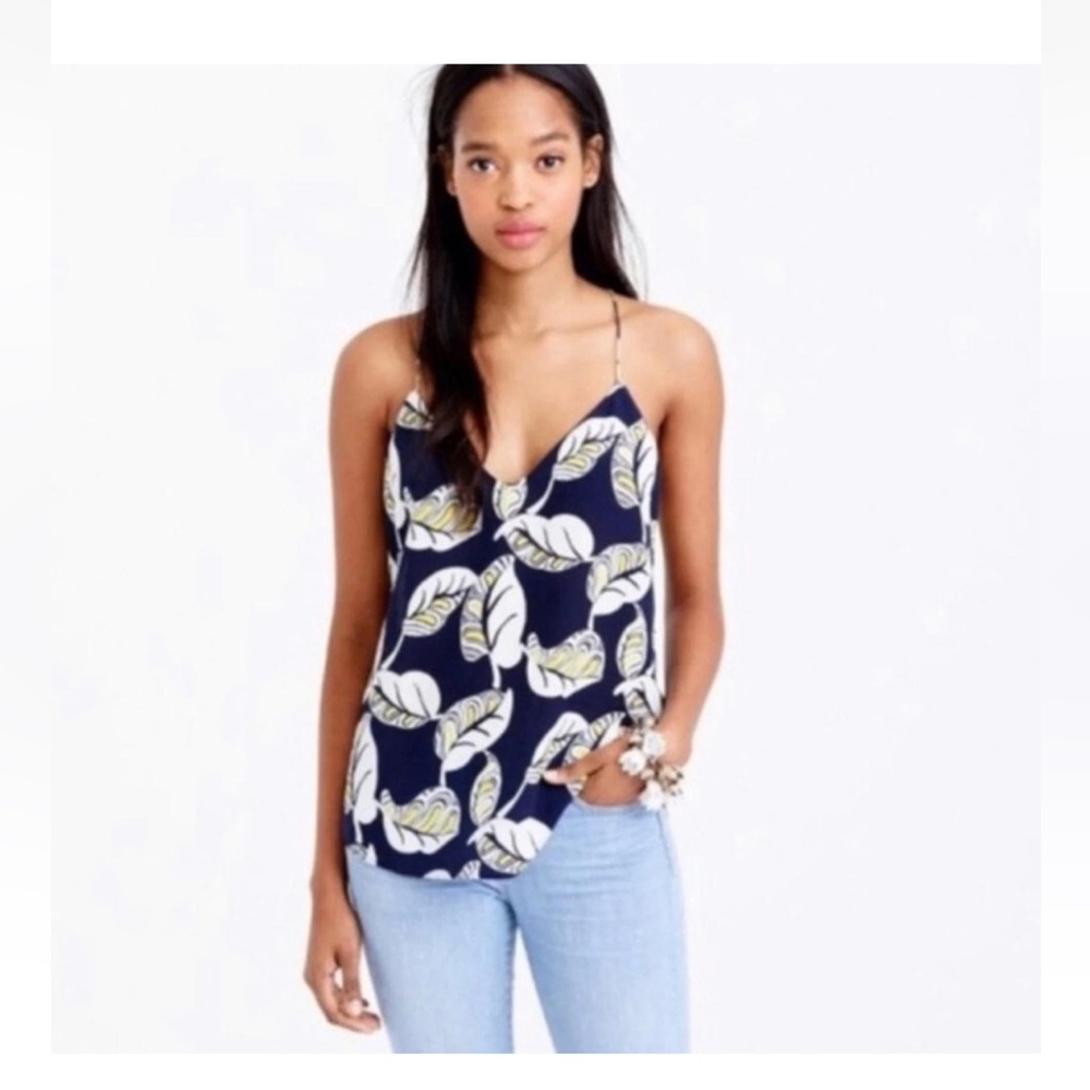 J. Crew Womens Silk Racer Back Carrie Cami Tank Tropical Leaf Print Sz 12 Resort